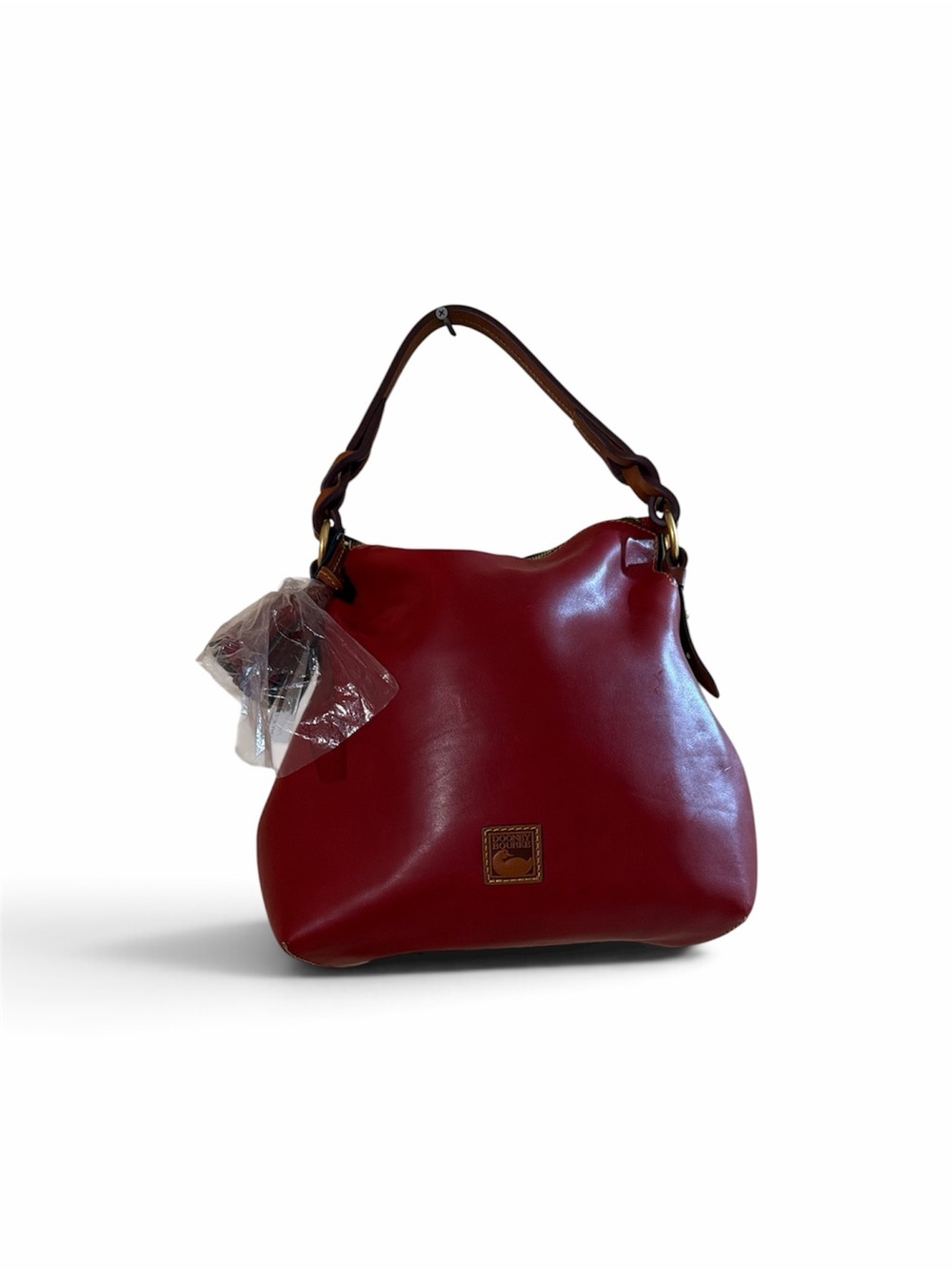 Dooney & Bourke Red Leather Shoulder Hobo with Brown Handle